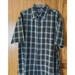 Indygo Smith Mens Button Front Shirt Gray Black Plaid Short Sleeve Pocket L New
